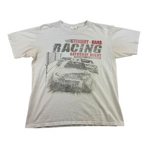 Vtg Stewart Haas Racing T Shirt Mens Large White NASCAR Thrashed Distressed